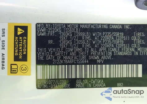 2015 Lexus Rx 350 из США, поврежденный, VIN 2T2ZK1BA6FC155644